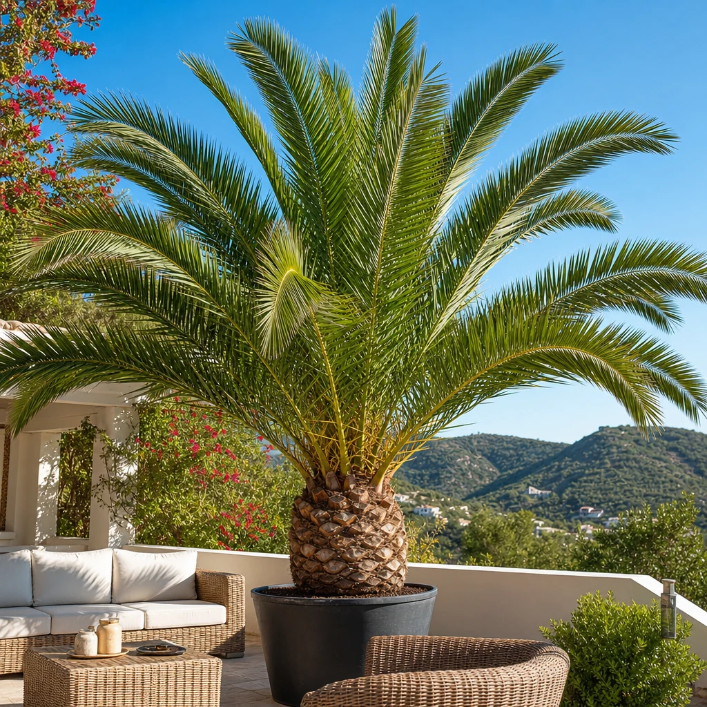 Phoenix canariensis op een terras in Utrecht