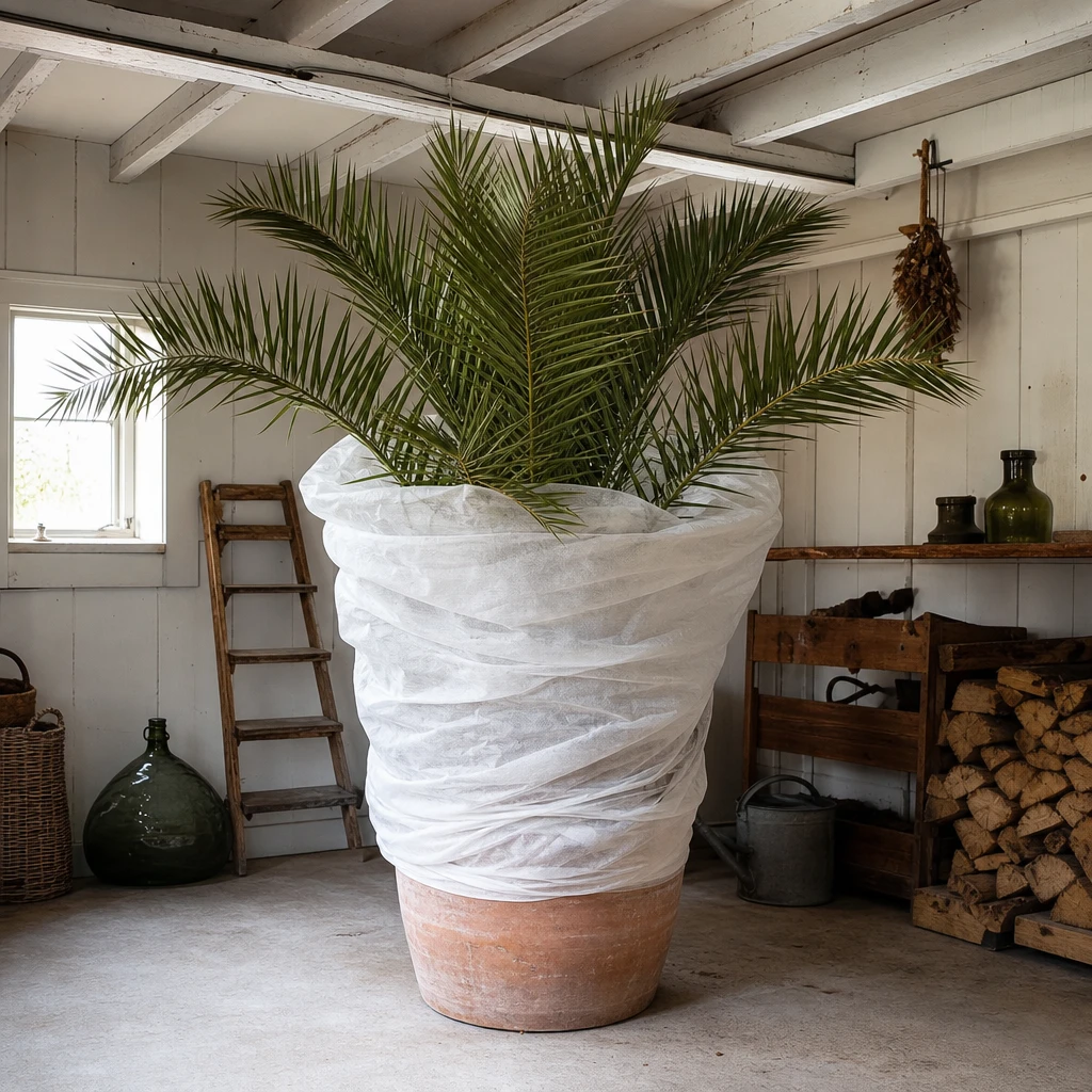 Beschermde palm in overwintering